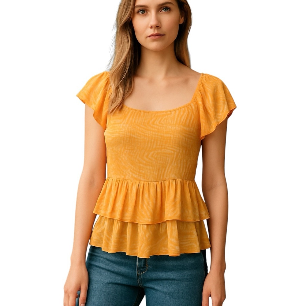 DR2 Orange Peplum Blouse Size XL